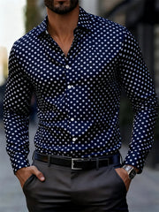 Men's fashionable polka dot print long-sleeved shirt, popular business casual slim-fit versatile daily commuting trendy shirt