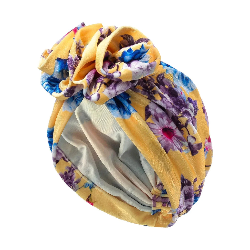 SHOWLU Women's Bohemia printed turban hat with floral design, stylish Muslim hijab cap, lightweight and comfortable headwear