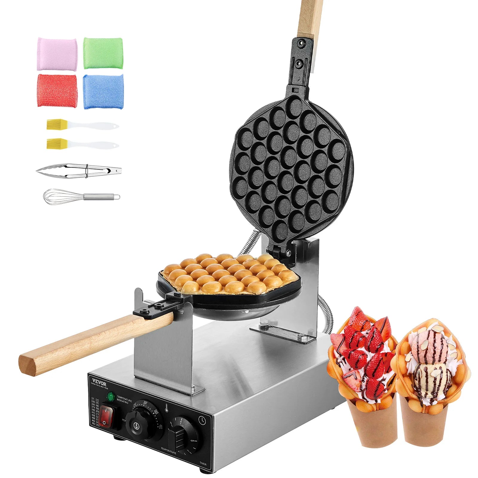 Showlu Smart General mini waffle maker with colorful shaped waffle plates on a countertop, ready for breakfast.