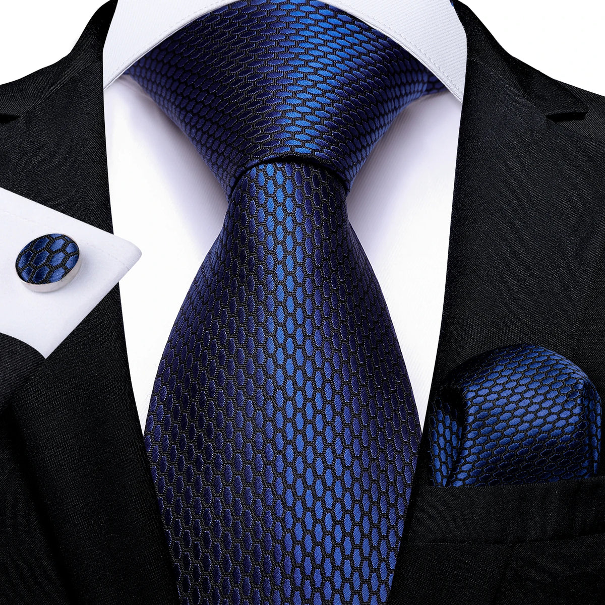 New Classic 100% Silk Men's Ties 8cm Blue Plaid Dot Striped Business Necktie Handkerchief Wedding Party Tie Set Gravatas DiBanGu