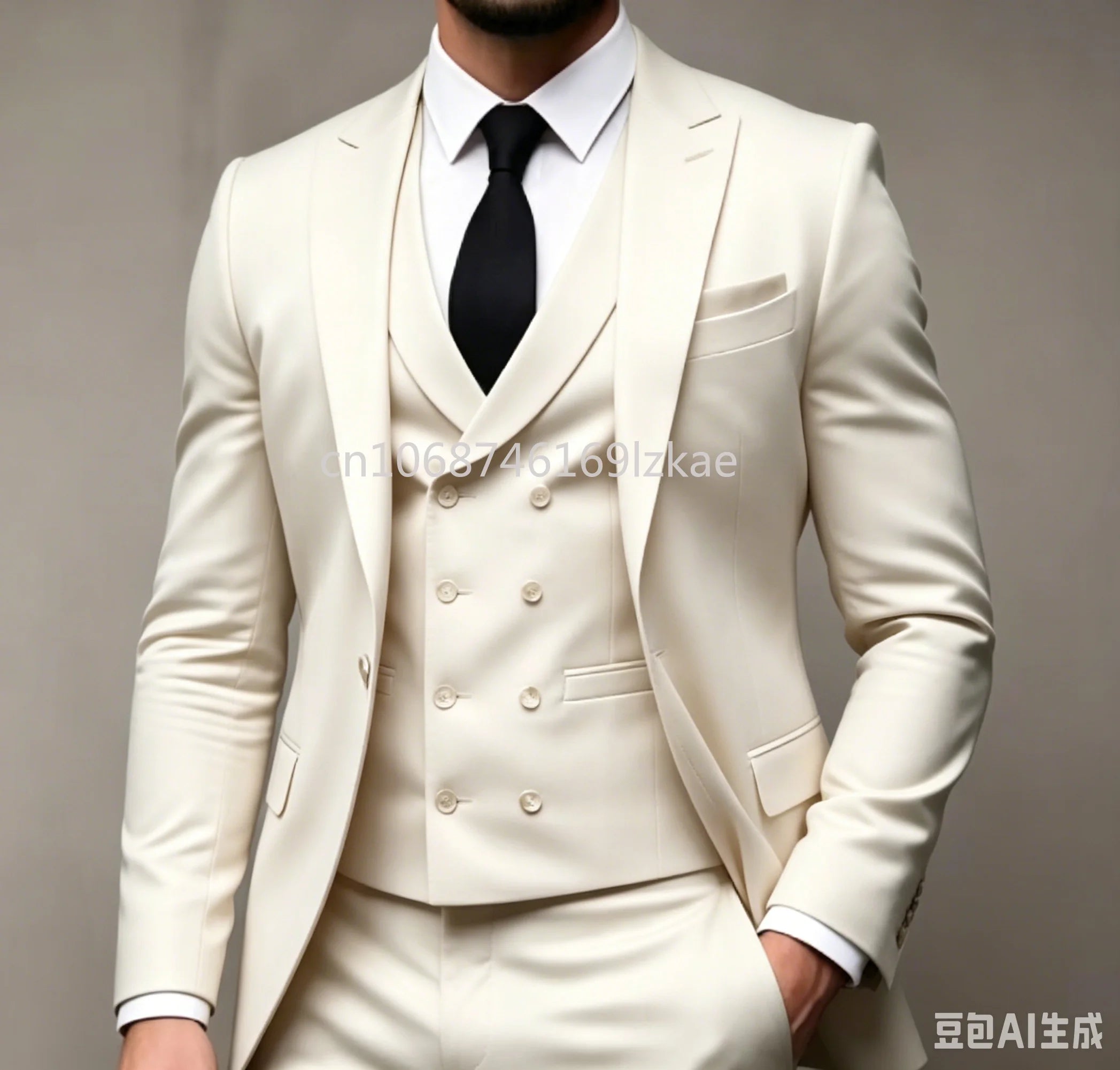 Green 3-piece men's wedding party suit by Showlu Fashion Store, featuring a tailored Americana style with jacket, vest, and trousers.