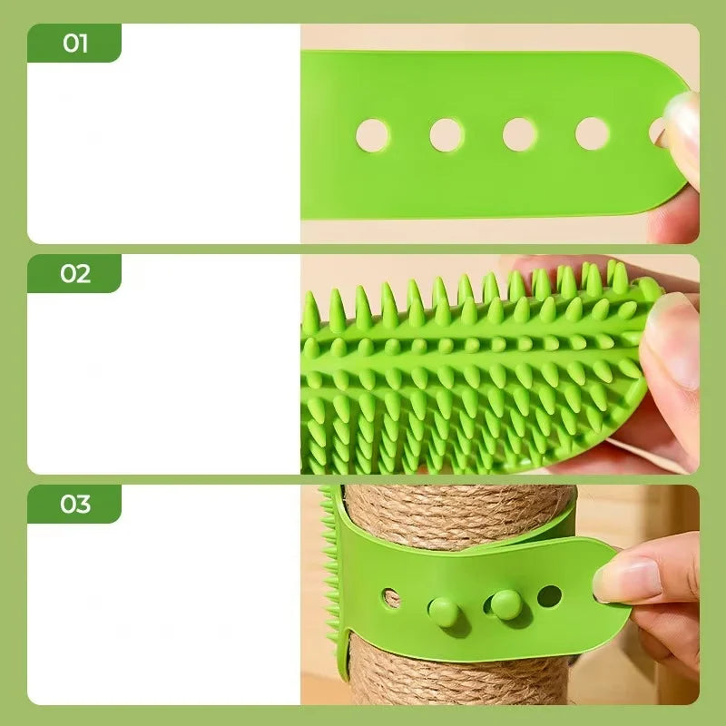 Silicone wall corner cat brush by Showlu Fashion Store for kittens and puppies, adjustable, self-cleaning grooming tool.