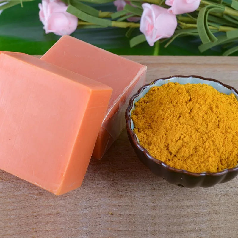 Pure natural turmeric soap by Showlu Fashion Store, handmade cleansing and moisturizing soap with essential oils for skincare.