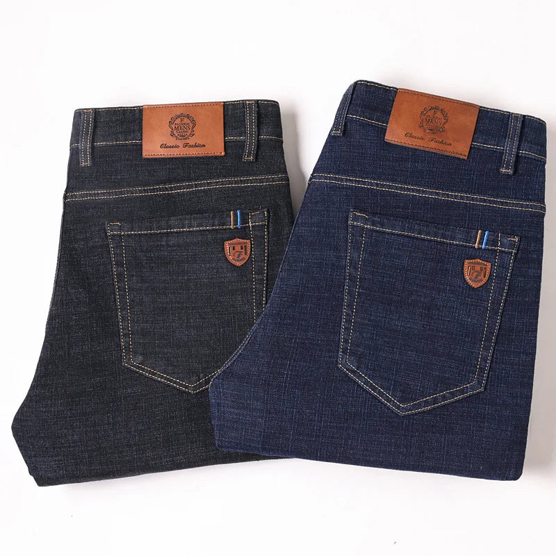 Men's 2024 stretch straight denim jeans by Showlu Fashion, casual elastic slim fit trousers in large sizes 38-40.