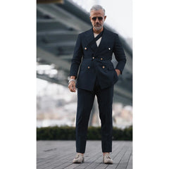Latest Design Men Suits Slim Peak Lapel Double Breasted Outfits Fashion Solid Color Prom Party Wedding Tuxedo (Blazer+Pants)