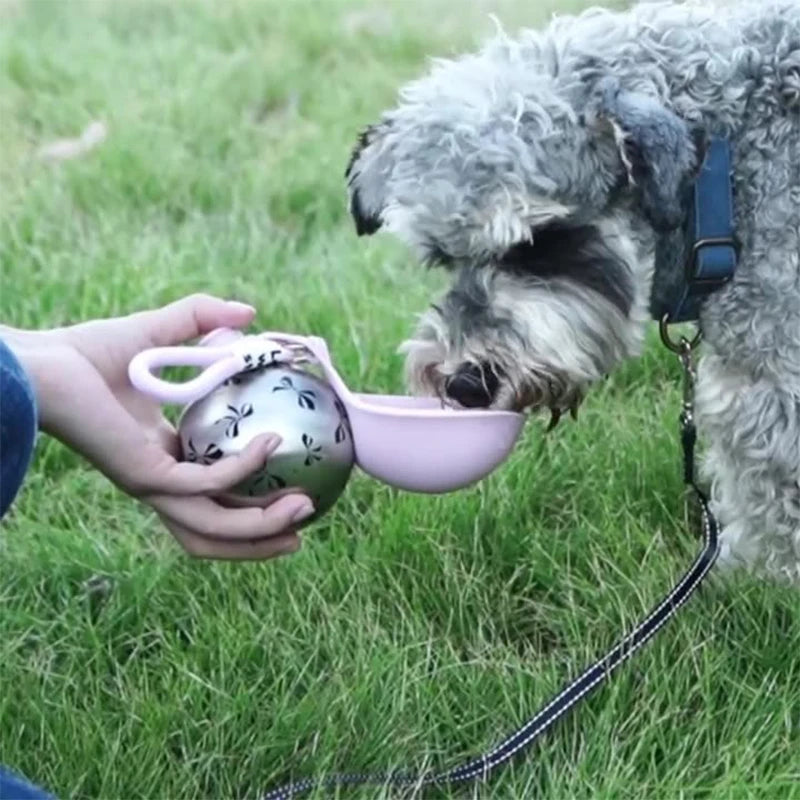 Showlu 280ml stainless steel pet water bottle with removable silicone bowl, portable for outdoor dog or cat hydration.