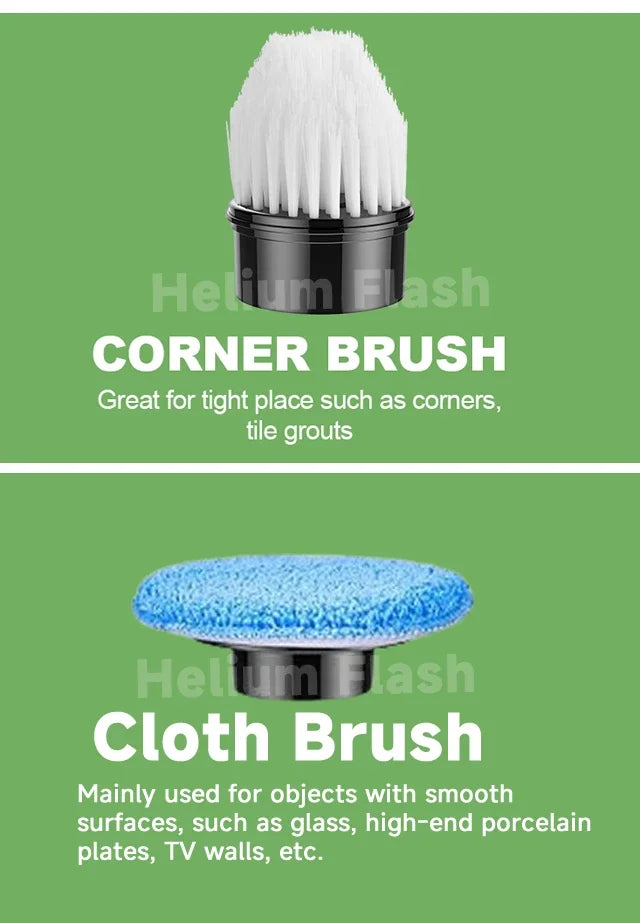 Showlu Smart General cordless electric spin scrubber with 7-in-1 cleaning brush, showing its multiple brush heads for versatile cleaning