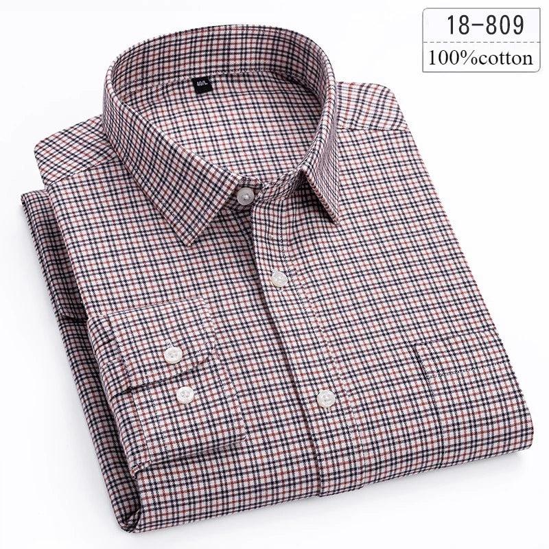 Luxury High-Quality 100% Cotton Houndstooth Full Shirts for Men Slim Fit Casual Shirt Long-Sleeve Plaid Soft Designer Clothes Ro
