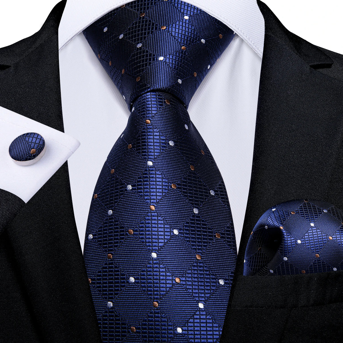 New Classic 100% Silk Men's Ties 8cm Blue Plaid Dot Striped Business Necktie Handkerchief Wedding Party Tie Set Gravatas DiBanGu