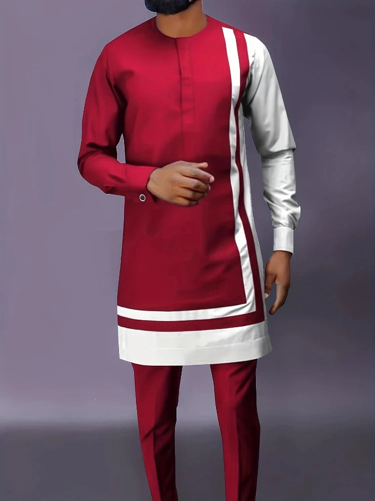 Showlu men's casual two-piece set with long-sleeved top and trousers, stylish and comfortable for everyday wear.