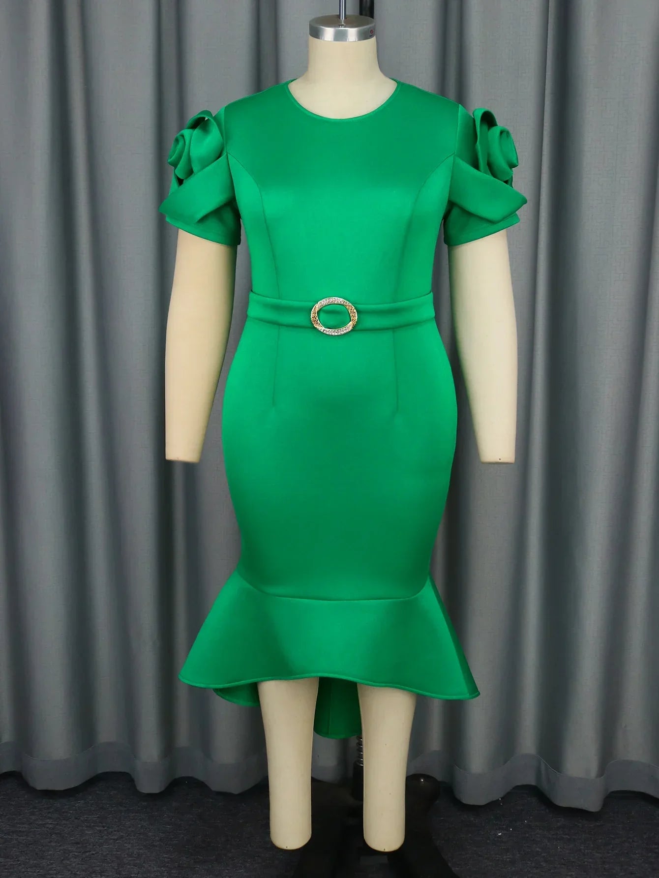 Aimei Women's Retro Green Rose Midi Dress, slim fit sheath style with floral pattern, perfect for business or casual wear.