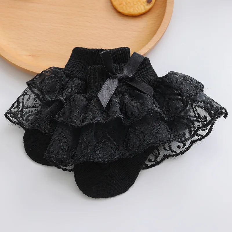 Toddler cotton lace ruffle princess mesh socks in candy colors, breathable ankle short summer socks for 0-2 years old children