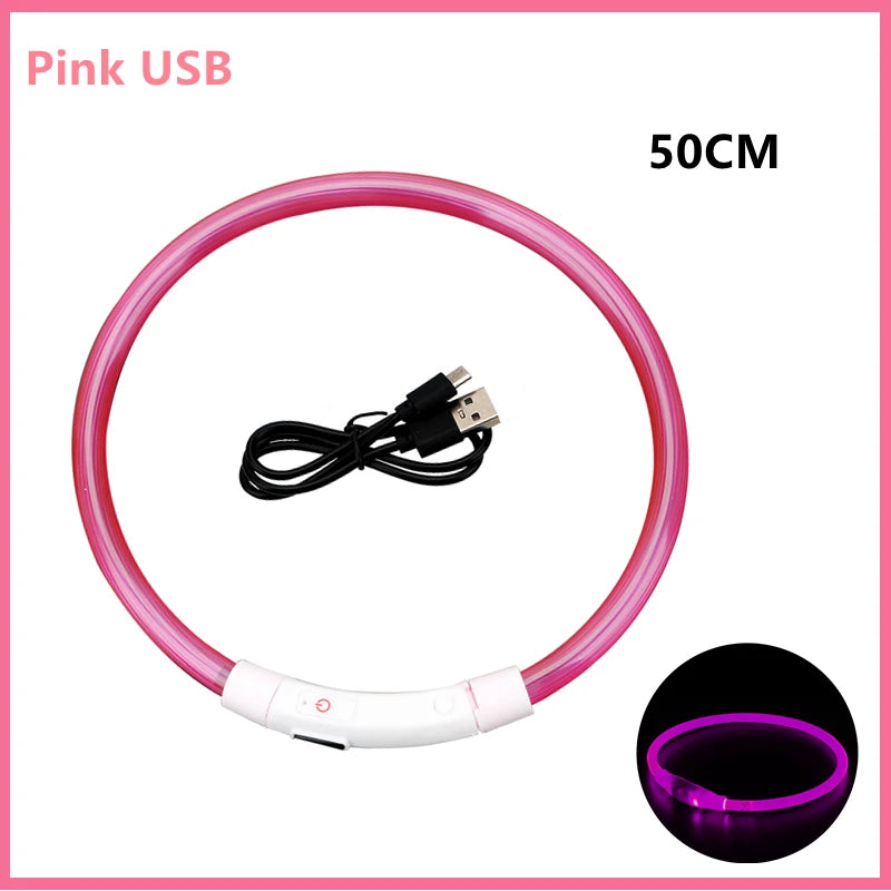 Rechargeable LED glowing dog collar by COOYOMOO, adjustable nylon harness with bright light for visibility and safety.