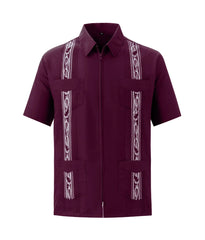 Fashion Zipper Men's Guayabera Shirts Four Pocket Embroidered Traditional Short Sleeve Shirts for Men Mexican Cuban Shirts