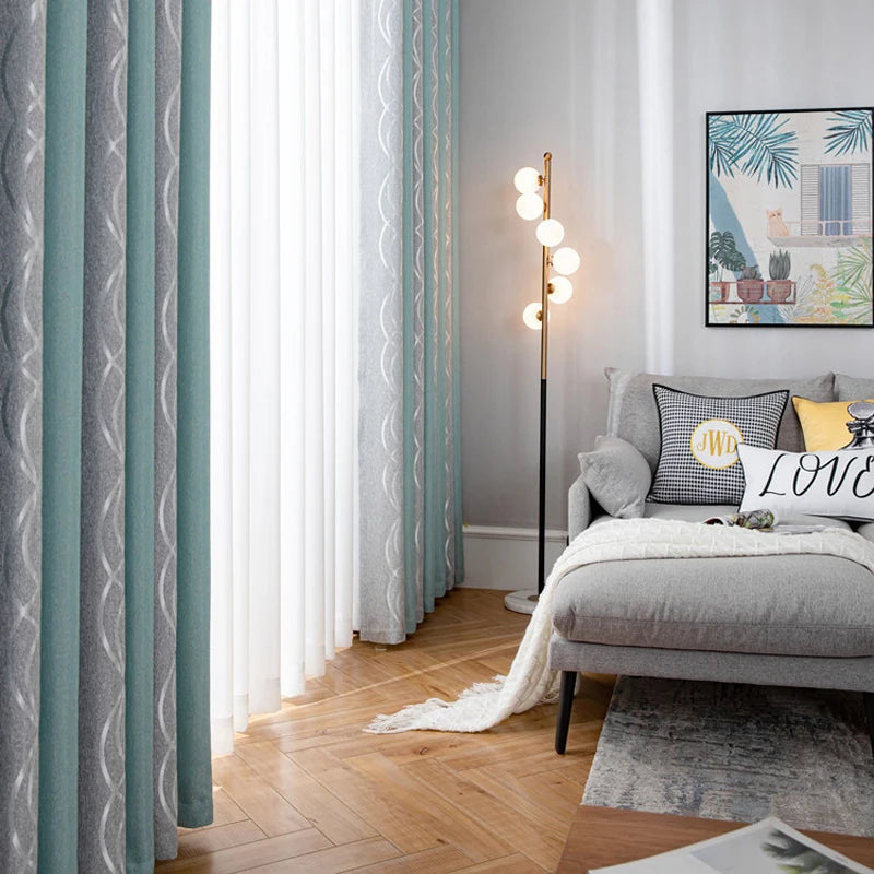 New Thickened Striped Jacquard Curtains For Kids Children's Room Living Room Bedroom Seamless Splicing Curtain Fabric