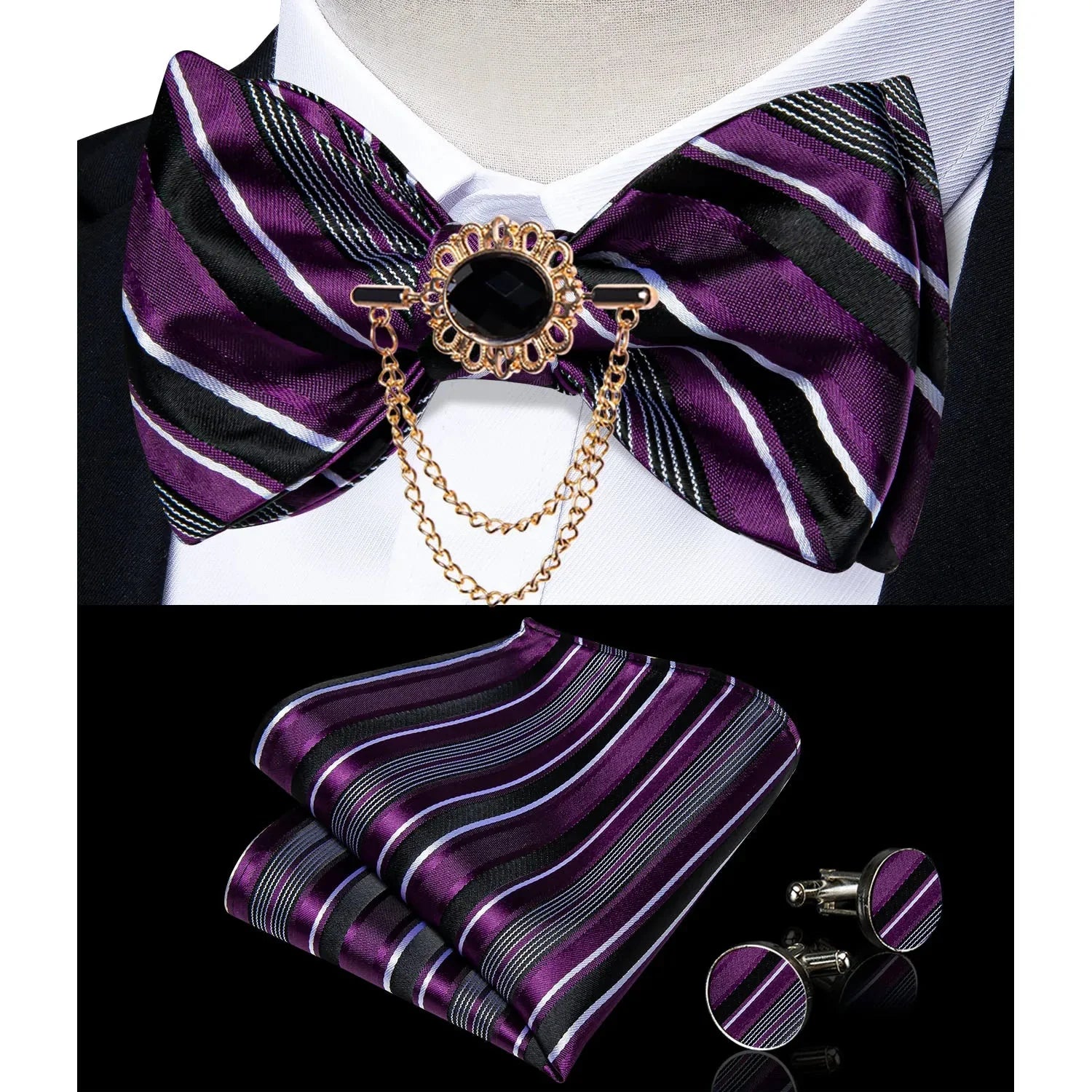 Pink plaid silk self-tie bow tie set with brooch and handkerchief from DiBanGu by SHOWLU FASHION STORE, featuring elegant accessories.