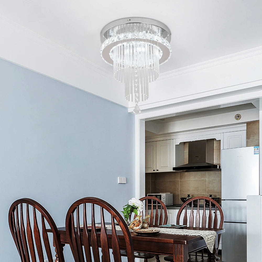 Modern VETRULUS Rain Drop Crystal Chandelier with LED ceiling light featuring sparkling crystal droplets and sleek design.