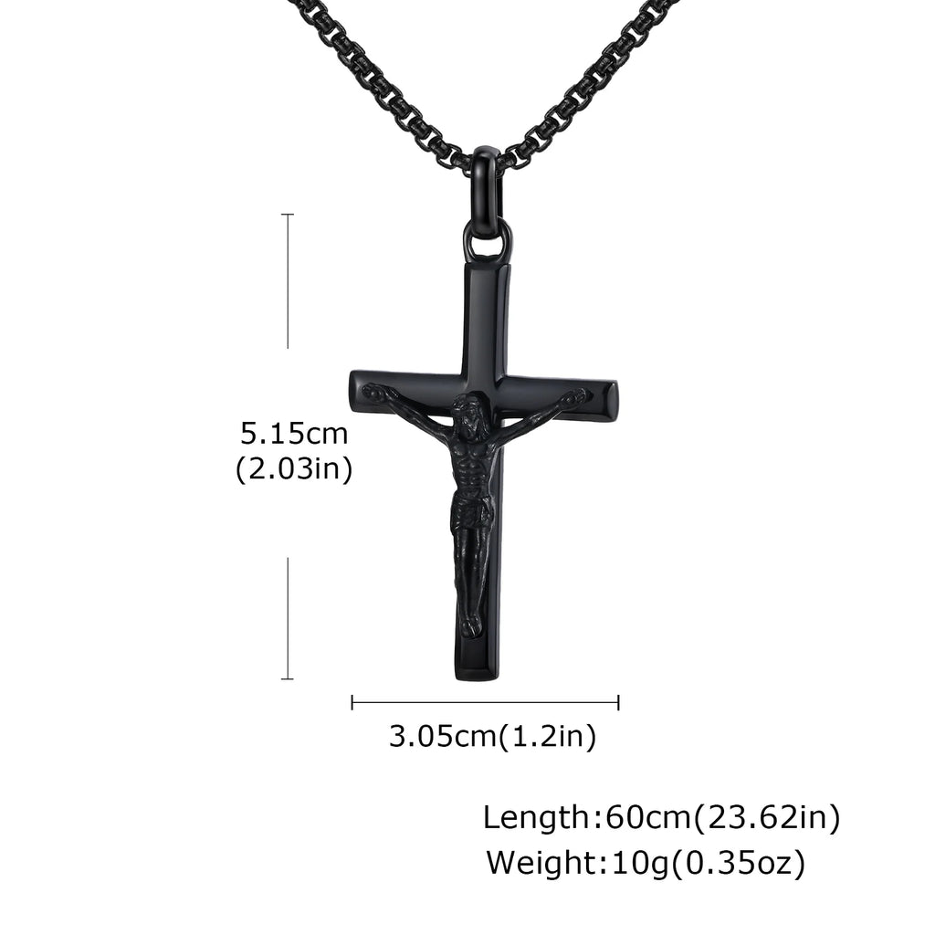 Stainless steel Catholic cross necklace with Jesus pendant in gold color, faith jewelry for men and women, prayer symbol accessory