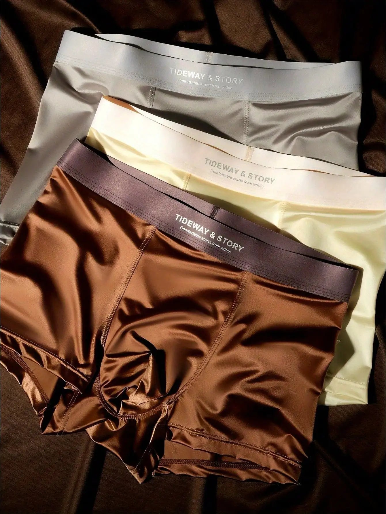 Showlu Men's ice silk boxer shorts featuring breathable satin stretch fabric, comfortable and smooth undergarment for everyday wear.