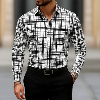 Showlu Men's Slim Fit Button Down Shirt – Linear Stripe Texture Top