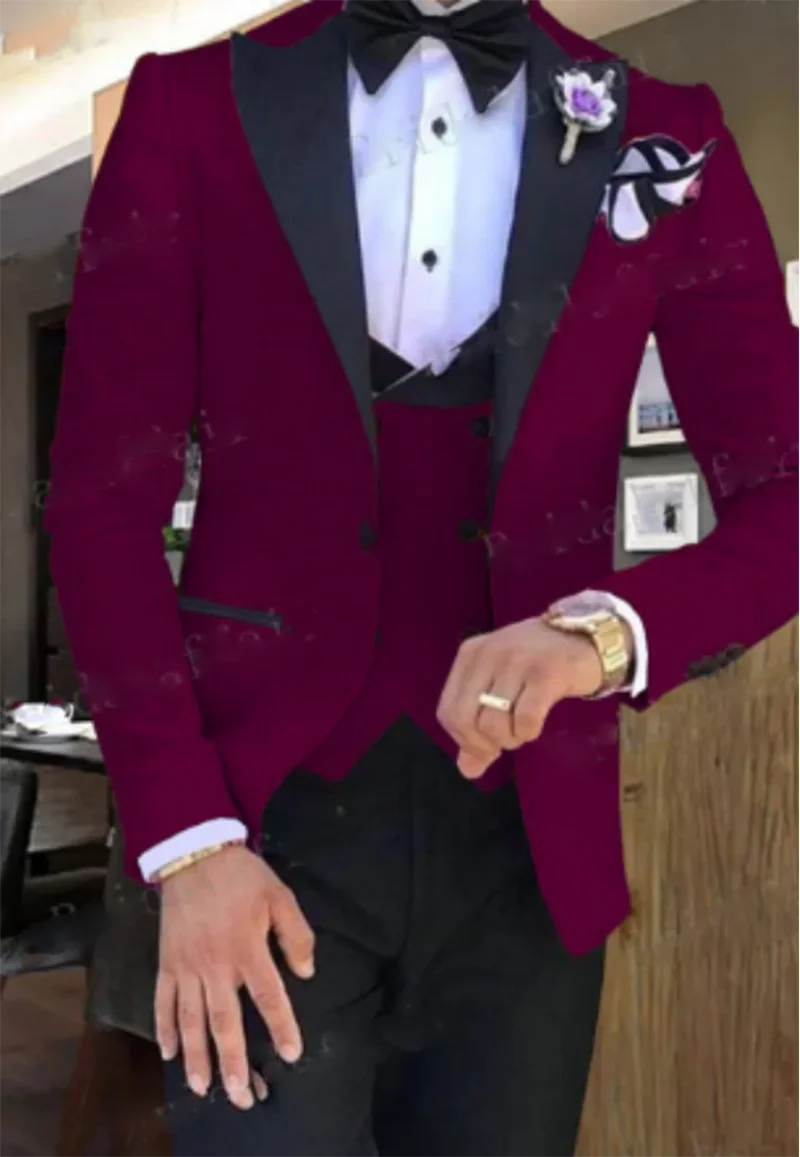 2024 Men 3 Pieces Suits For Men Custom Made Groom Groomsmen Tuxedos Wedding Men Suit Terno Masculino ( Jacket+Pants+Vest ) SHOWLU FASHION STORE