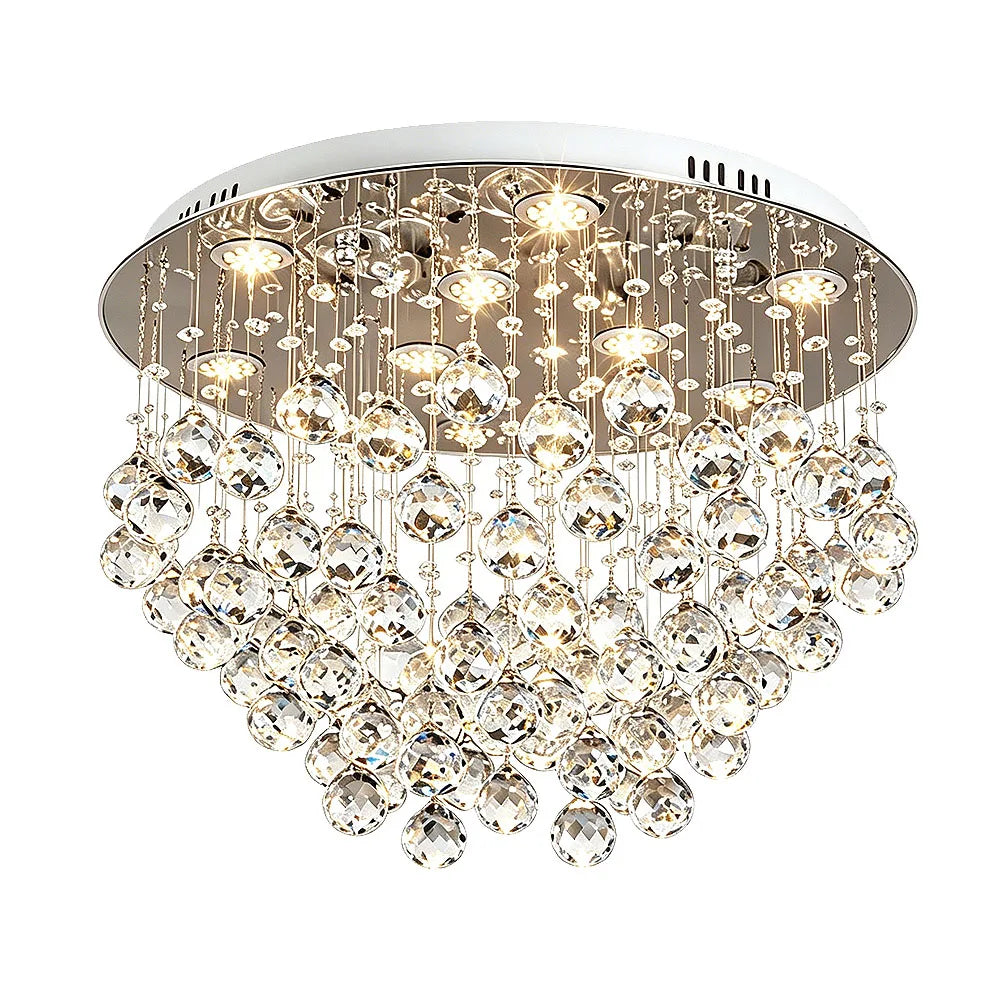Luxury Water Drop Crystal Ceiling Lamp Modern Round Flush Mount LED Chandelier For Villa Closet Dining Room Home Lighting