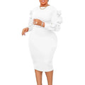 White lace sleeve peplum African party dress for women by SHOWLU FASHION STORE, featuring elegant lace details and a fitted silhouette.
