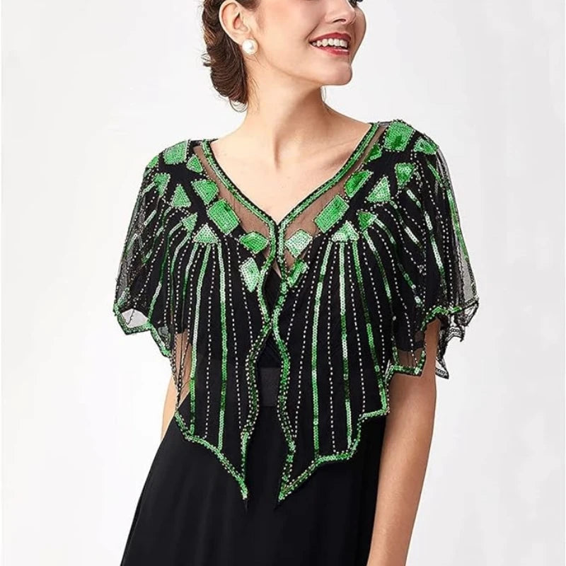 1920s retro beaded sequin flapper shawl, loose decorative evening cape for ladies, stylish short outerwear for parties