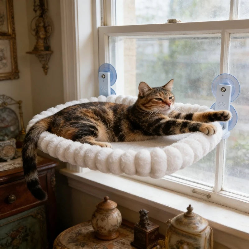 Foldable plush velvet cat window hammock from Showlu Fashion, soft and cozy bed for comfortable feline lounging.