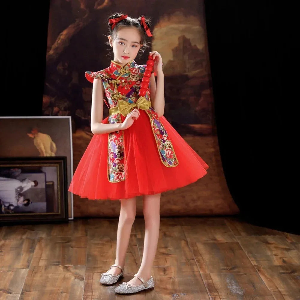 Party Cosplay Performance Costumes Cheongsam Dress Chinese Dress Qipao Children Clothing Ethnic Style Girl New Year Kids Clothes