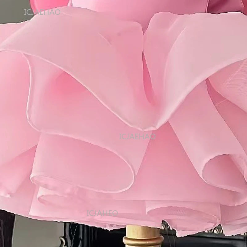 Party Dress with Wings Cute Tutu Fairy Costume Pink Children Girls Short Kids First Birthday Celebration Princess Pageant Gown