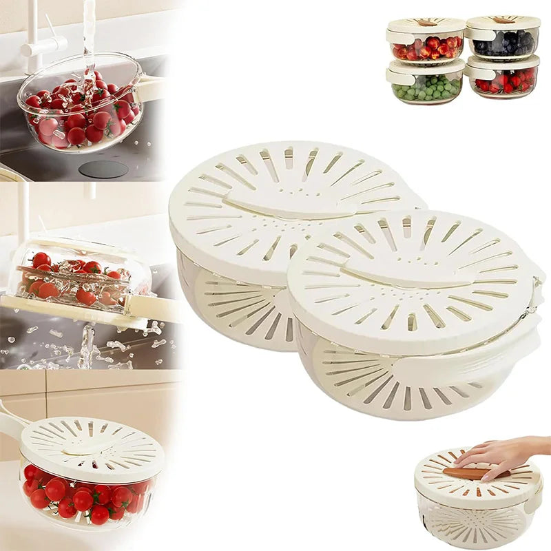Showlu 2-in-1 fruit and vegetable washing basket with lid drainer, featuring a mesh design and sturdy handle for easy cleaning.