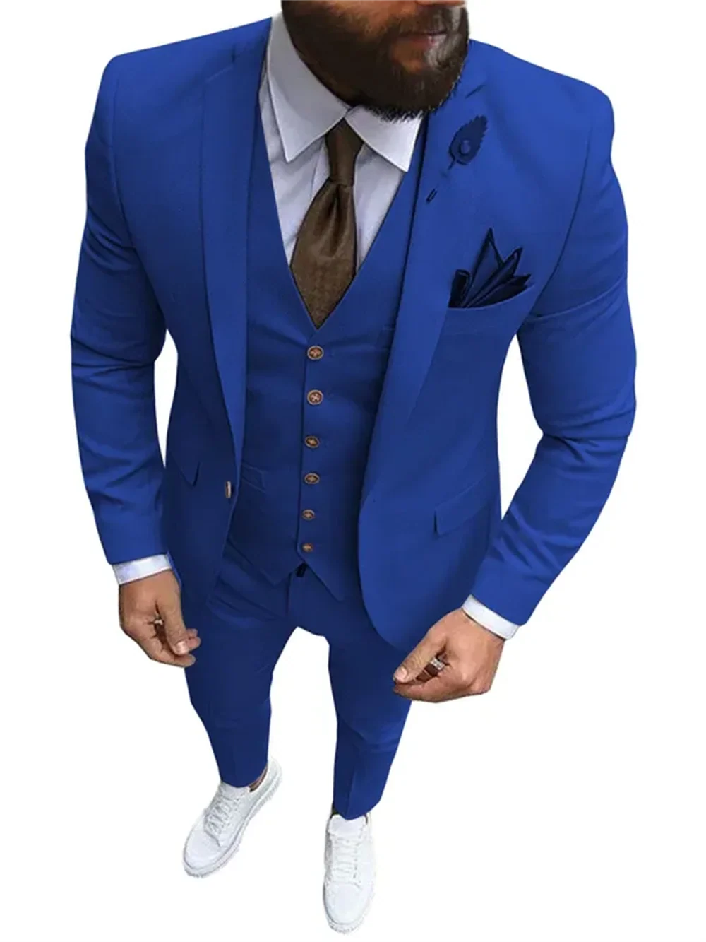 SHOWLU men's pink 3-piece slim fit suit with notch lapel, perfect for wedding tuxedo and formal occasions.
