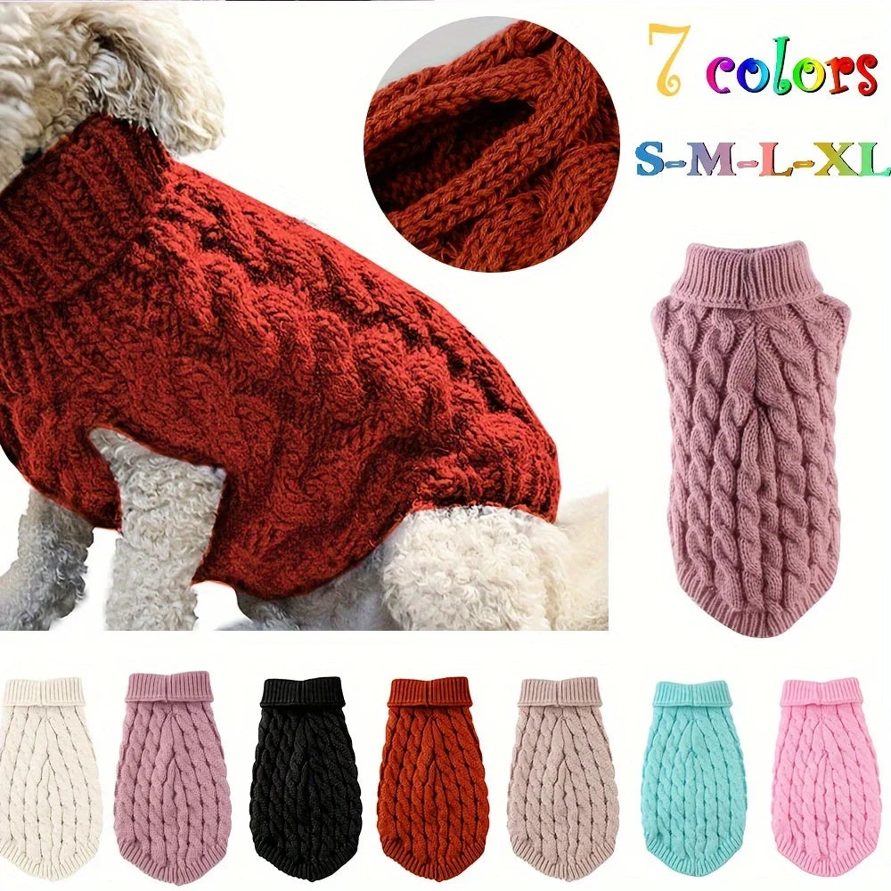 Soft knitted wool pet sweater by Showlu Fashion for cats and dogs, warm hoodie with cozy design perfect for cold weather.