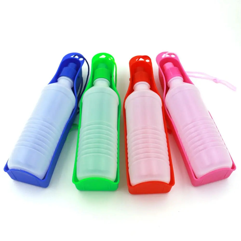 Showlu Portable Dog Water Bottle with integrated travel bowl for outdoor pet hydration, compact and convenient for on-the-go use.