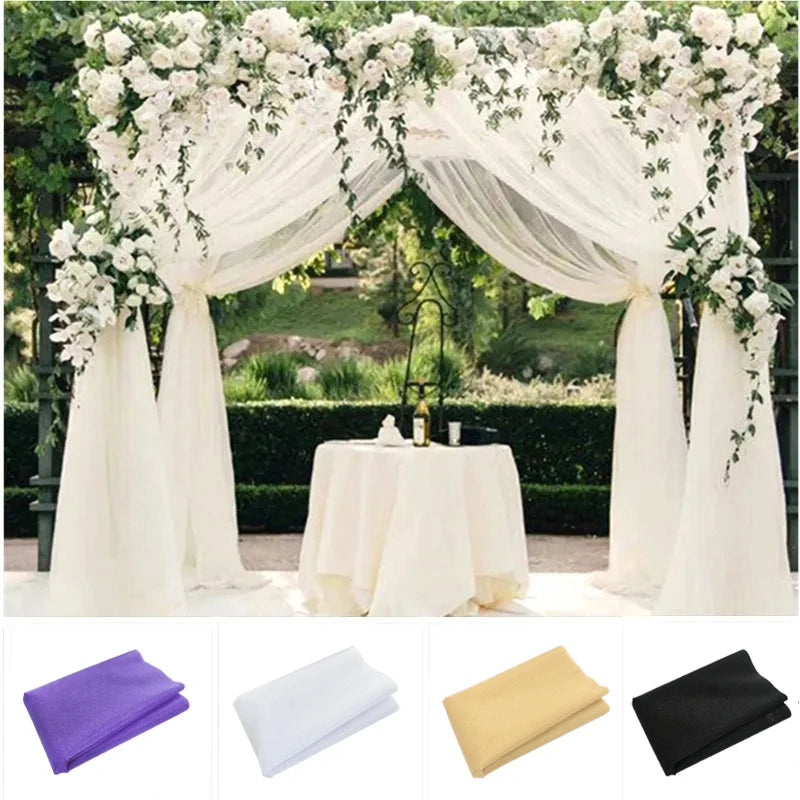 Wedding organza roll with sheer crystal tulle fabric, ideal for wedding arches, party backdrops, and baby shower decorations.