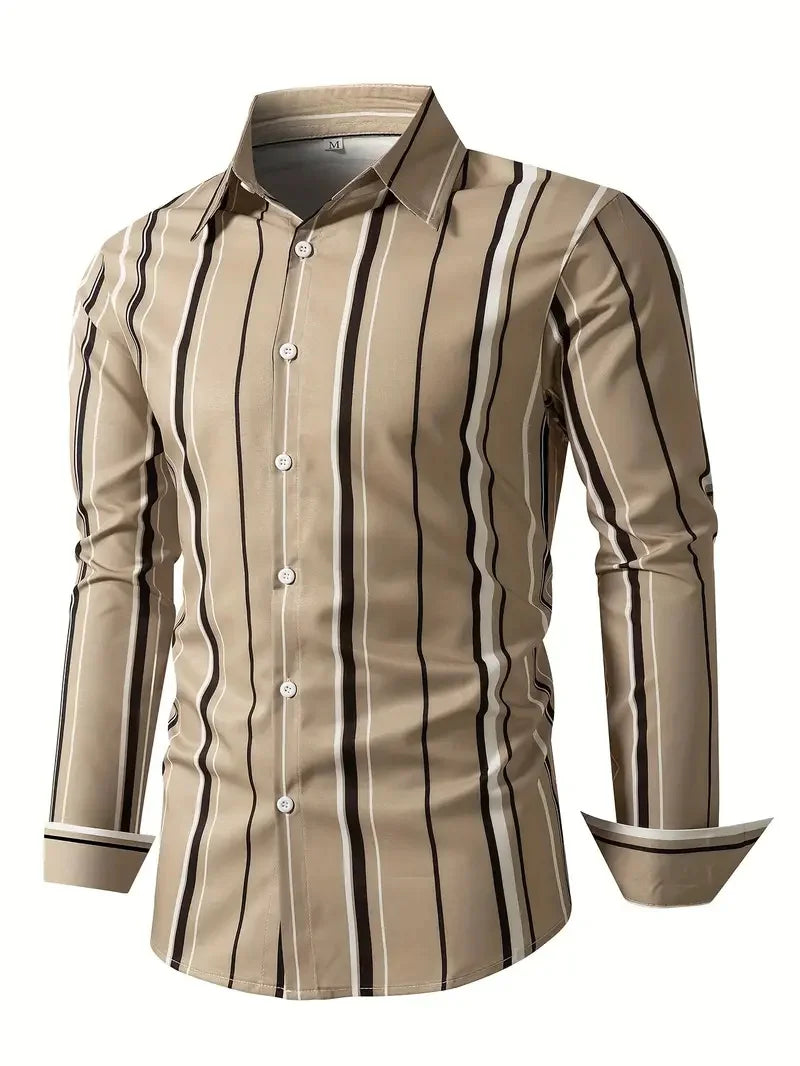 Men's checkered collar shirt with long sleeves, casual spring design, comfortable color-blocked top by Showlu Fashion Store.