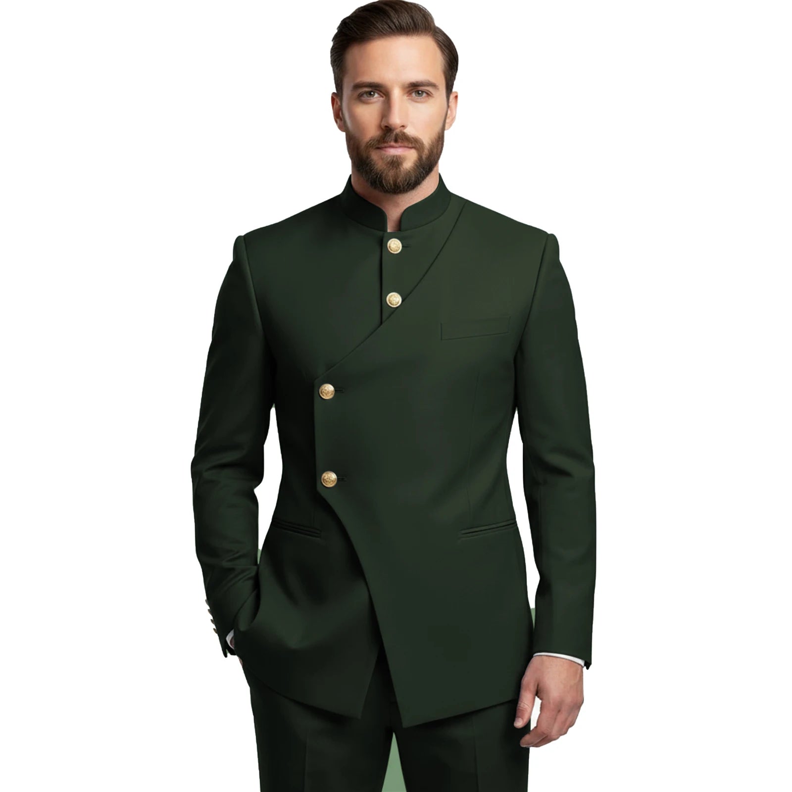 Chinese Suit Men 2 Piece Tunic Suits Slim Fit Safari Suits for Men Mandarin Collar Suit Blazer Pants Set