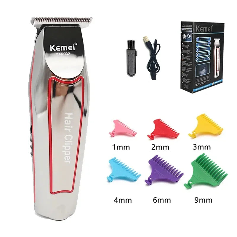 Showlu Smart KM-032 electric beard trimmer kit with silver hair clipper, featuring adjustable blades and ergonomic design.