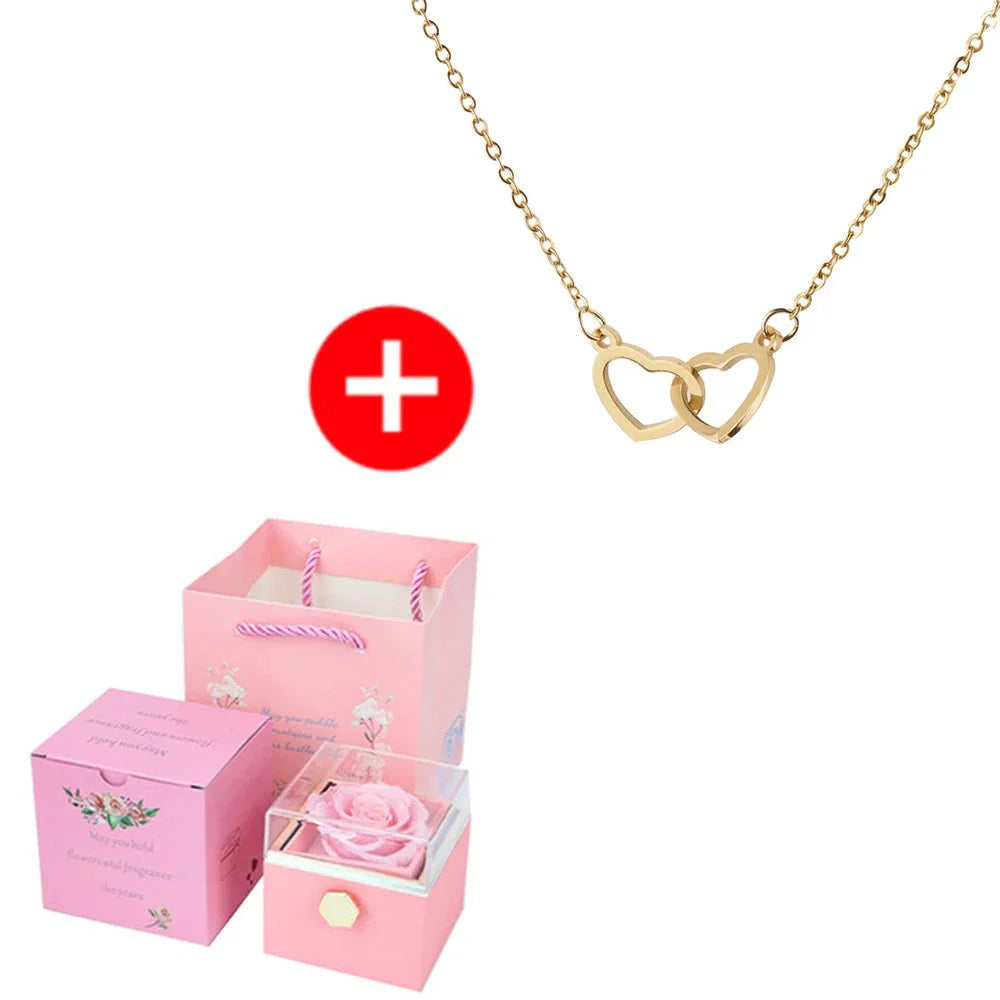 SHOWLU FASHION STORE JMjermyn rotating eternal rose jewelry box with wedding necklace case, featuring a decorative floral design and compact storage.