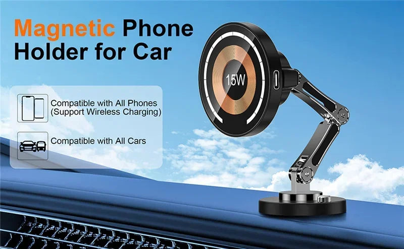 Showlu Smart General magnetic wireless car charger and phone holder with 15W fast charging, mounted in a vehicle.