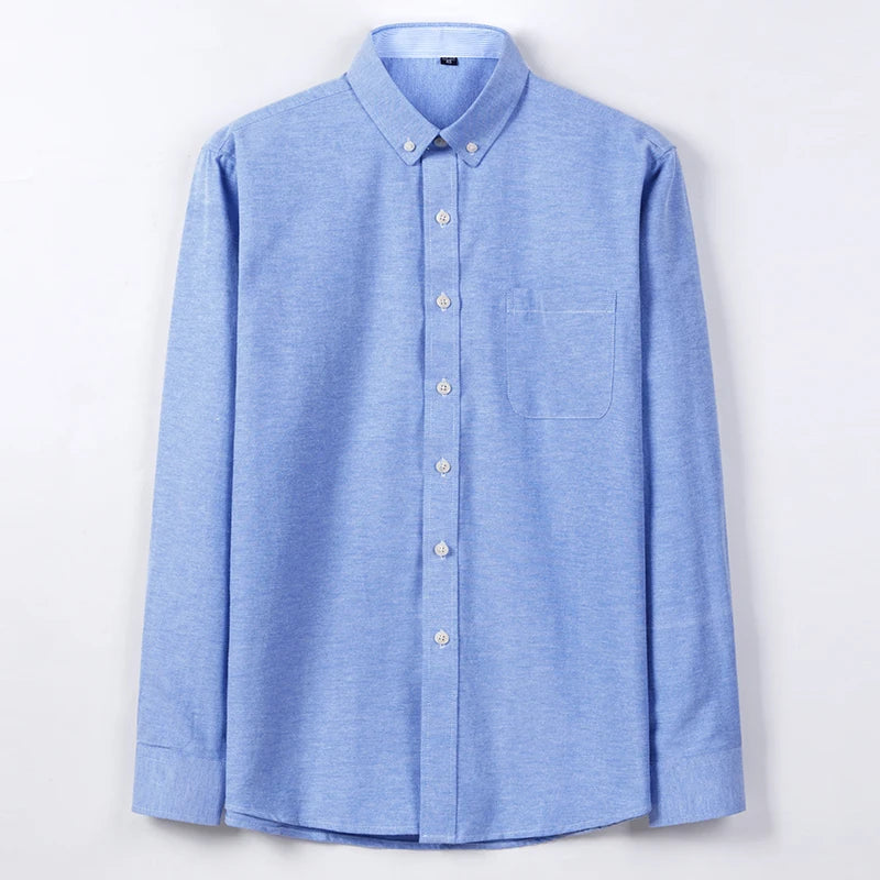 Men's slim fit Oxford shirt by Showlu Fashion Store, long sleeve casual top with non-iron fabric and classic collar design.