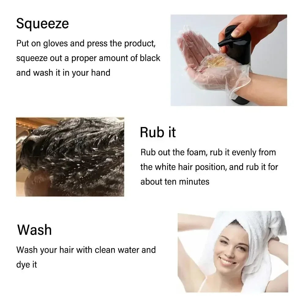 Showlu 3-in-1 herbal hair dye shampoo in natural black and brown, 500ml bottle with herbal ingredients and smooth hair finish