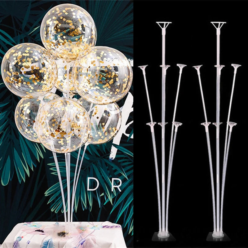 Showlu Fashion Store 7-tube wedding table balloon stand holding colorful balloons for wedding, baby shower, or birthday table decor.
