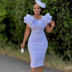 Elegant African Dresses for Women Summer Short Sleeve V-neck Polyester Midi Bodycon Dress Outfits Dashiki African Clothing
