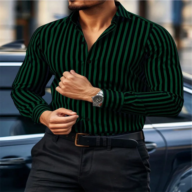 Men's striped long-sleeved casual business shirt in 6XL by Showlu Fashion, featuring a stylish European high-quality design.