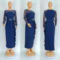 African lace long sleeve slim party dress for women with O-neck, featuring intricate lace design and elegant fit by SHOWLU FASHION STORE.