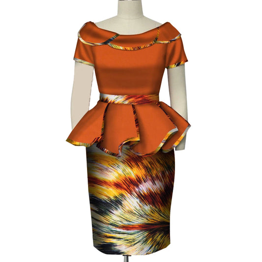 Africa Style Two Piece Short Set for Women Summer Dashiki Crop Top and Skirt Africa Clothes Bazin Halter Sexy Office Set WY5140