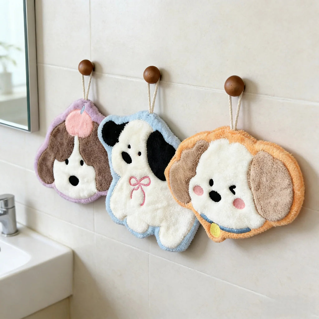 Cute cartoon puppy hand towel hanging, soft and absorbent quick-drying towel for kitchen and bathroom use by Showlu Fashion Store