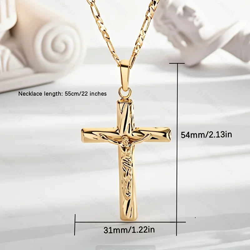 Showlu 14K gold plated cross pendant necklace featuring a sleek hip-hop sacred jewelry design.